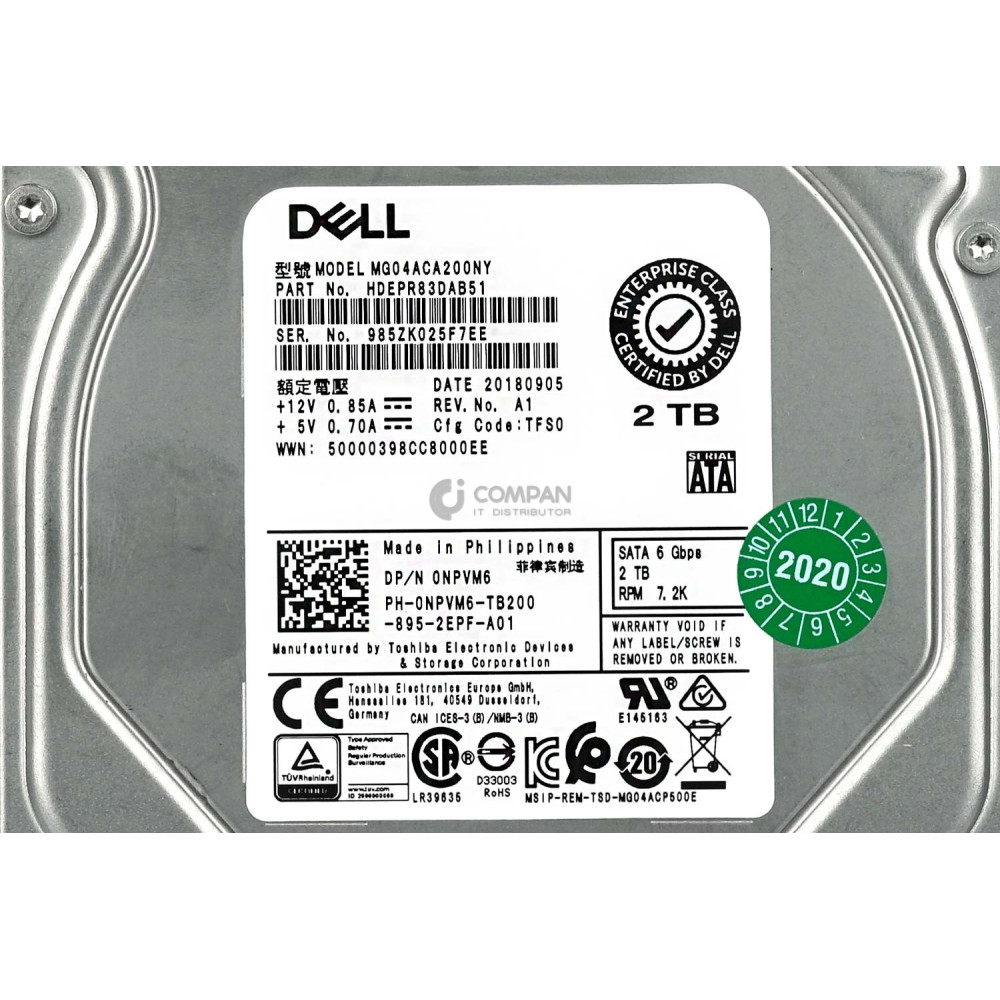 NPVM6 DELL HDD 2TB 7.2K SATA 6G 3.5" LFF